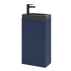Lave-Mains|GoodHome Meuble lave-mains à poser bleu nuit mat l.44 cm Imandra + plan vasque noir céramique Nira,