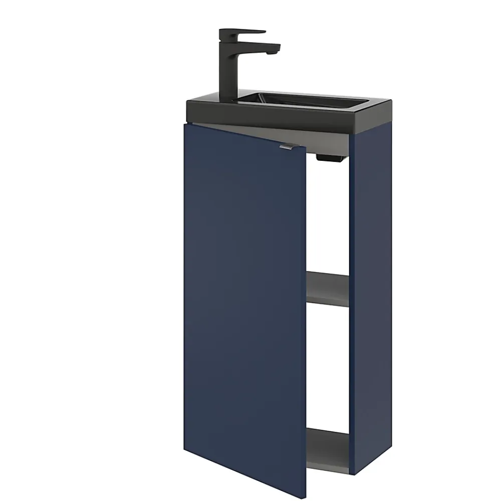 Lave-Mains|GoodHome Meuble lave-mains à poser bleu nuit mat l.44 cm Imandra + plan vasque noir céramique Nira,