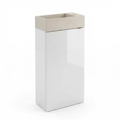 Meuble lave-mains à poser blanc brillant l.44 cm Imandra + plan vasque béton beige moucheté, GoodHome