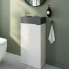 Meuble lave-mains à poser blanc brillant l.44 cm Imandra + plan vasque béton gris, GoodHome