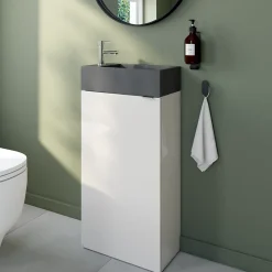 Meuble lave-mains à poser blanc brillant l.44 cm Imandra + plan vasque béton gris, GoodHome