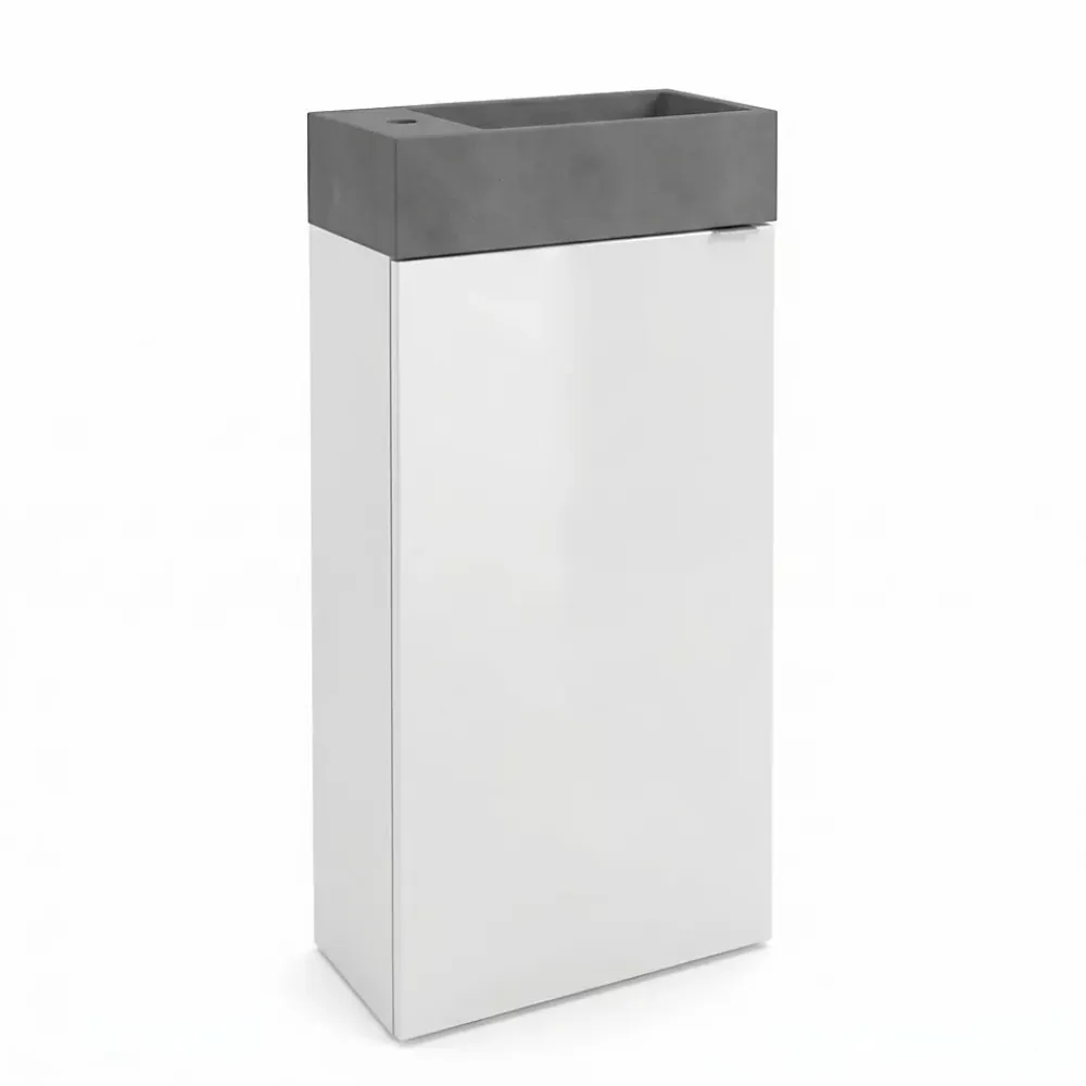 Meuble lave-mains à poser blanc brillant l.44 cm Imandra + plan vasque béton gris, GoodHome