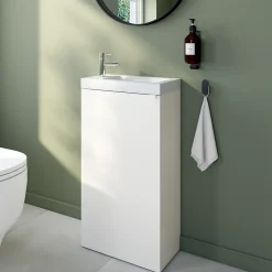Lave-Mains|GoodHome Meuble lave-mains à poser blanc mat l.44 cm Imandra + plan vasque blanc céramique Nira,