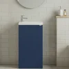 Lave-Mains|Meuble De Salle De Bains Faible Profondeur|GoodHome Meuble lave-mains à poser bleu nuit mat l.44 cm Imandra + plan vasque blanc résine Beni,