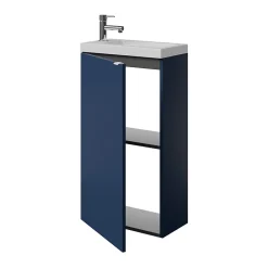 Lave-Mains|Meuble De Salle De Bains Faible Profondeur|GoodHome Meuble lave-mains à poser bleu nuit mat l.44 cm Imandra + plan vasque blanc résine Beni,