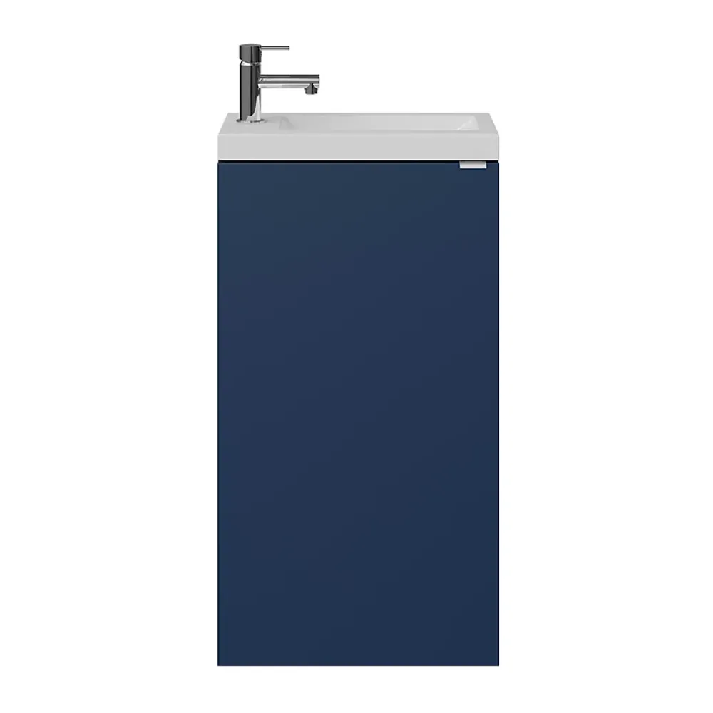 Lave-Mains|Meuble De Salle De Bains Faible Profondeur|GoodHome Meuble lave-mains à poser bleu nuit mat l.44 cm Imandra + plan vasque blanc résine Beni,