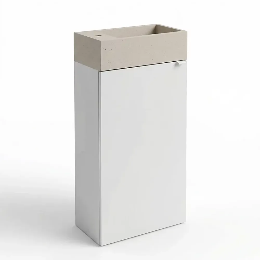 Homesight Meuble lave-mains à poser blanc mat l.44 cm Imandra + plan vasque béton beige moucheté, GoodHome