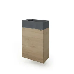 Lave-Mains| Meuble lave-mains à poser effet chêne l.44 cm Imandra + plan vasque béton gris, GoodHome