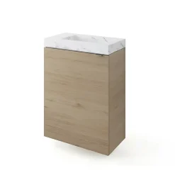 GoodHome Meuble lave-mains à poser effet chêne l.44 cm Imandra + plan vasque effet marbre blanc,