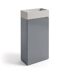 Lave-Mains|GoodHome Meuble lave-mains à poser gris brillant l.44 cm Imandra + plan vasque béton beige moucheté,