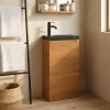 Lave-Mains|Meuble De Salle De Bains Faible Profondeur|GoodHome Meuble lave-mains à poser lave-mains effet noyer l.44 cm Imandra + plan vasque noir céramique Nira,