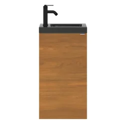 Lave-Mains|Meuble De Salle De Bains Faible Profondeur|GoodHome Meuble lave-mains à poser lave-mains effet noyer l.44 cm Imandra + plan vasque noir céramique Nira,