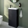 Homesight Meuble lave-mains à poser noir mat l.44 cm Imandra + plan vasque effet marbre blanc, GoodHome