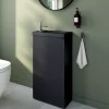 GoodHome Meuble lave-mains à poser noir mat l.44 cm Imandra + plan vasque noir résine Beni,
