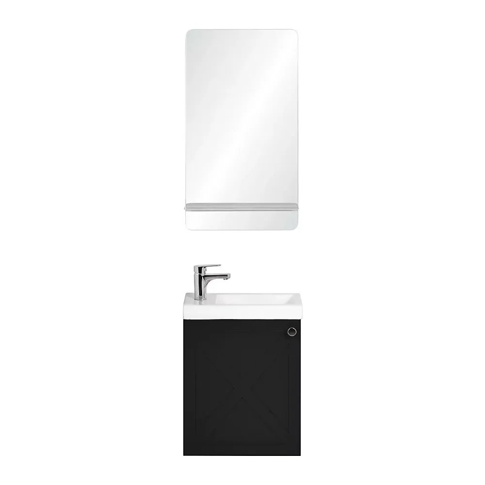 Lave-Mains|Mob-In Meuble lave-mains AVA noir carbone + miroir tablette blanche