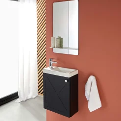 Lave-Mains|Mob-In Meuble lave-mains AVA noir carbone + miroir tablette blanche