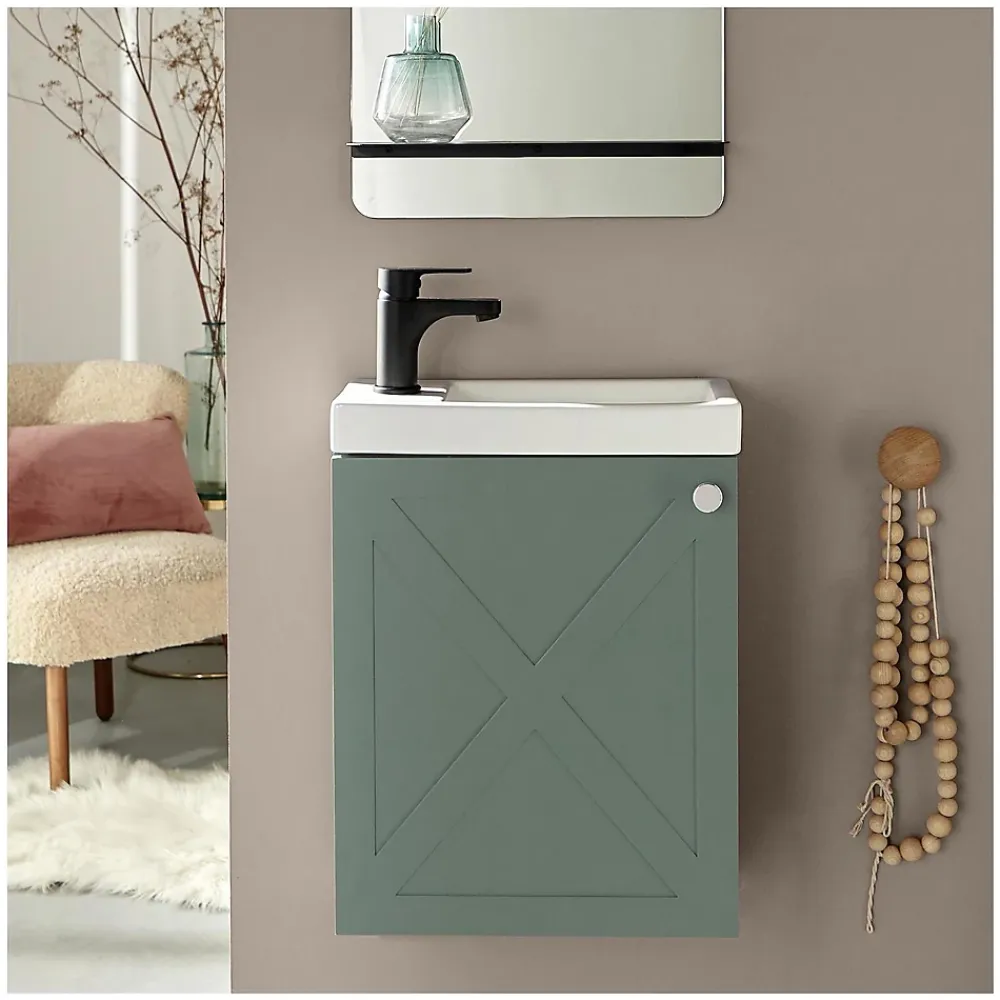 Lave-Mains|Mob-In Meuble lave-mains AVA vert de gris + robinet noir