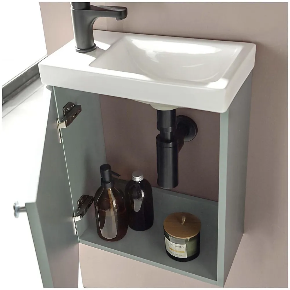 Lave-Mains|Mob-In Meuble lave-mains AVA vert de gris + robinet noir