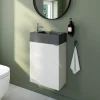 Lave-Mains|GoodHome Meuble lave-mains blanc brillant Imandra l.44 cm Imandra + plan vasque béton gris,