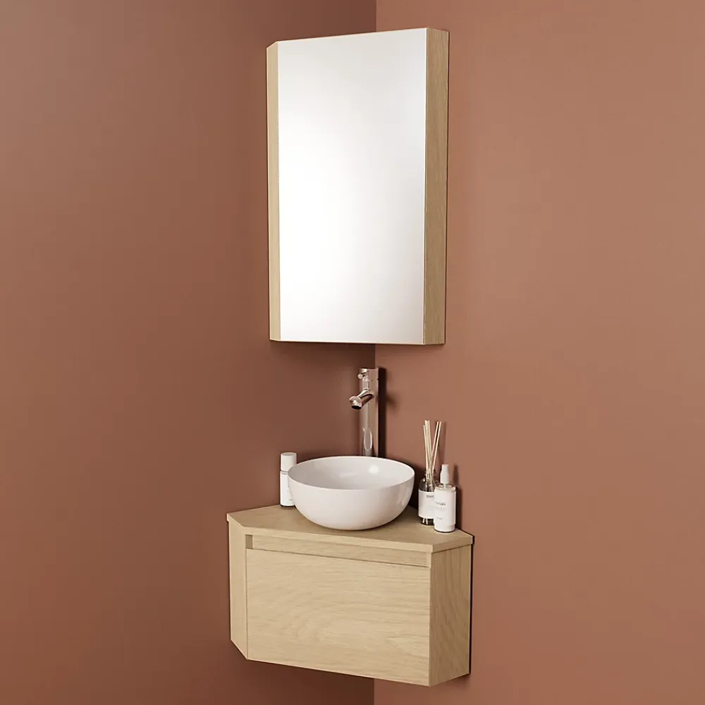 Homesight Meuble lave-mains d'angle à suspendre l.36,5 x H.28 x P.36,5 cm, effet bois, Noma
