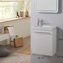 Lave-Mains|Planète Bain Meuble lave-mains design couleur blanc avec mitigeur eau chaude/ eau froide