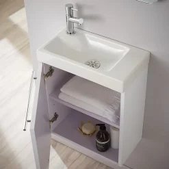 Lave-Mains|Planète Bain Meuble lave-mains design couleur blanc avec mitigeur eau chaude/ eau froide