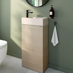 Lave-Mains|GoodHome Meuble lave-mains effet chêne l.44 cm Imandra + plan vasque béton moucheté,