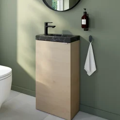 GoodHome Meuble lave-mains effet chêne l.44 cm Imandra + plan vasque effet marbre noir,