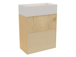 Lave-Mains|Homesight Meuble lave-mains Java effet chêne clair et jute l.44 cm + plan vasque lave-mains béton moucheté