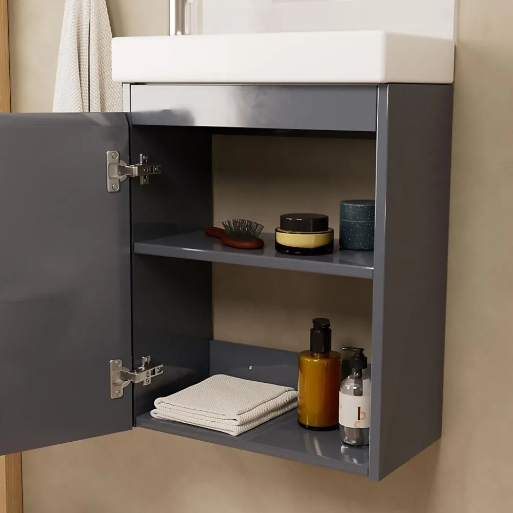 Meuble De Salle De Bains Faible Profondeur|Meuble Wc|Mob-In Meuble lave-mains LISA + robinet chromé