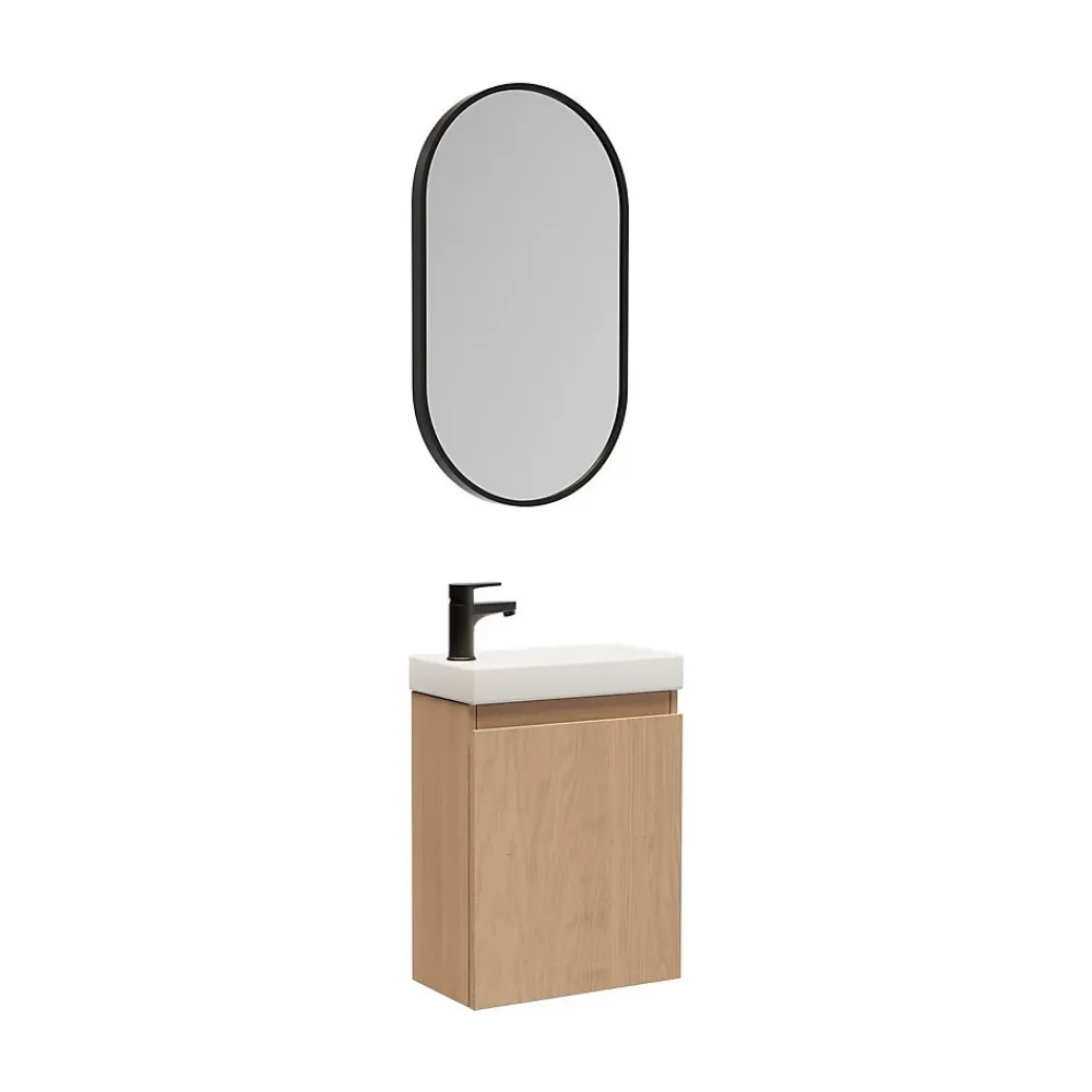 Lave-Mains|Mob-In Meuble lave-mains LISA + robinet noir + miroir ovale