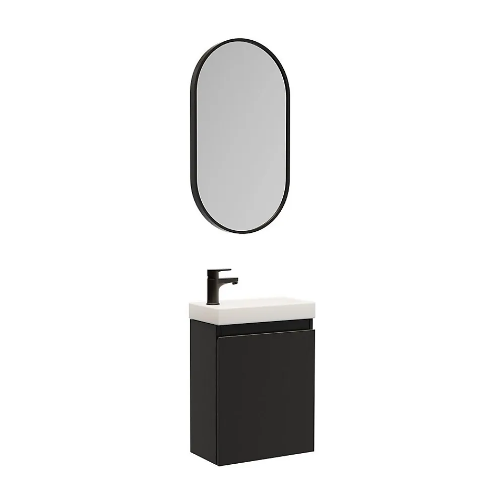 Mob-In Meuble lave-mains LISA + robinet noir + miroir ovale