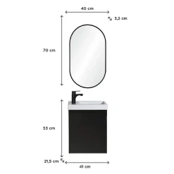 Mob-In Meuble lave-mains LISA + robinet noir + miroir ovale