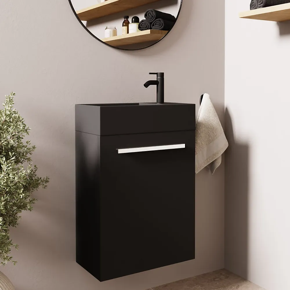 Lave-Mains|Lomazoo Meuble lave-mains noir mat - lavabo noir Bombay - 40cm