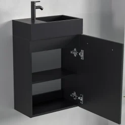 Lave-Mains|Lomazoo Meuble lave-mains noir mat - lavabo noir Bombay - 40cm