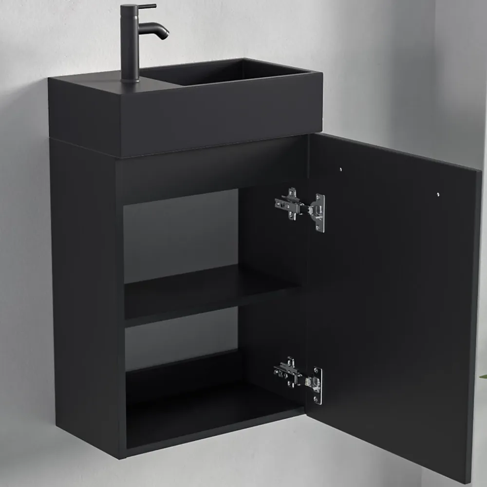 Lave-Mains|Lomazoo Meuble lave-mains noir mat - lavabo noir Bombay - 40cm