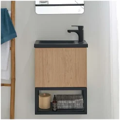 Lave-Mains|Mob-In Meuble lave-mains NOVA suspendu métal et bois avec vasque en résine 40x50cm