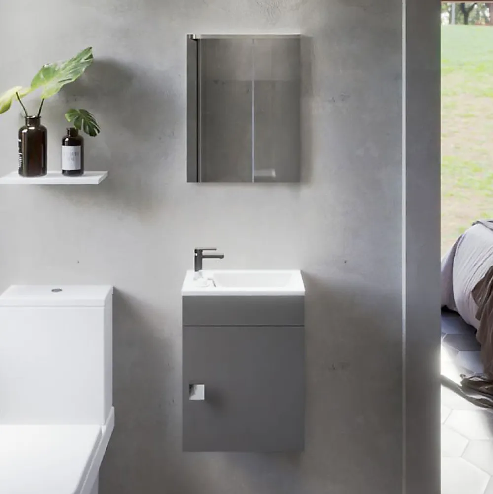 Cuisibane Meuble lave-mains SAFIA avec vasque et miroir - Gris