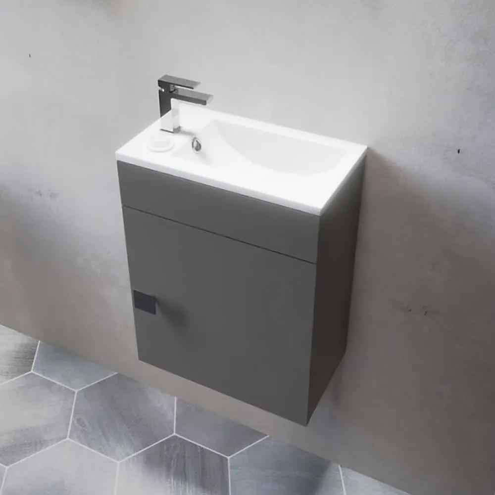 Cuisibane Meuble lave-mains SAFIA avec vasque et miroir - Gris