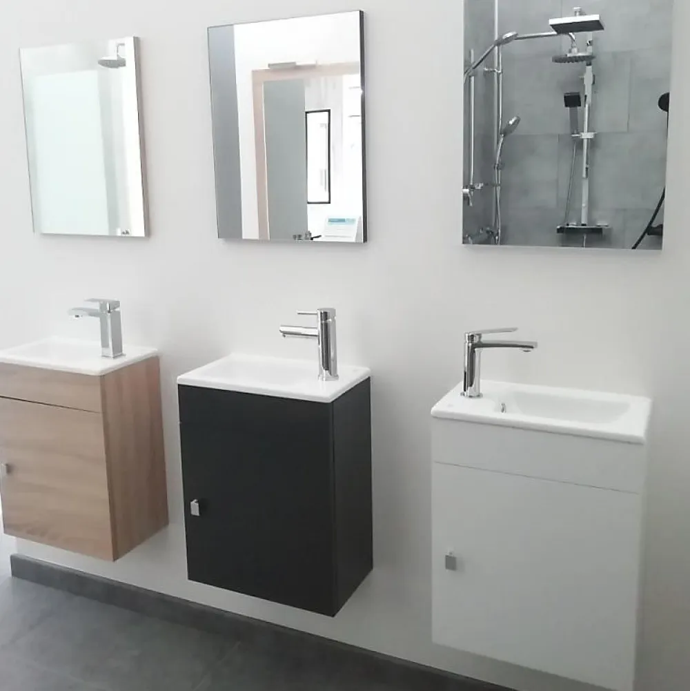 Cuisibane Meuble lave-mains SAFIA avec vasque et miroir - Gris