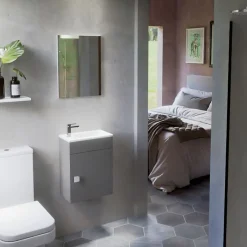 Cuisibane Meuble lave-mains SAFIA avec vasque et miroir - Gris