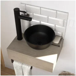 Meuble De Salle De Bains Faible Profondeur|Mob-In Meuble lave-mains SOHO plan épais vasque noire + miroir