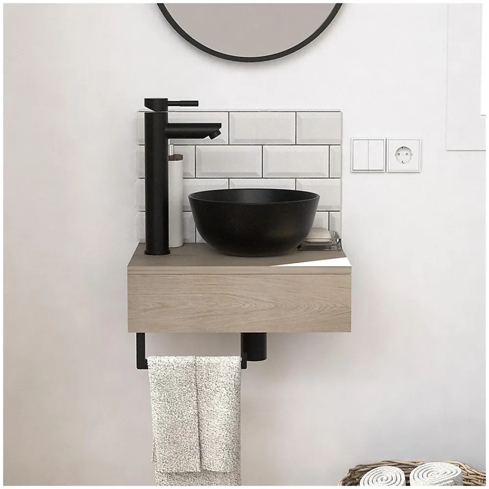 Meuble De Salle De Bains Faible Profondeur|Lave-Mains|Mob-In Meuble lave-mains SOHO plan épais vasque noire + robinet