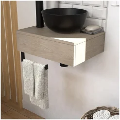 Meuble De Salle De Bains Faible Profondeur|Lave-Mains|Mob-In Meuble lave-mains SOHO plan épais vasque noire + robinet