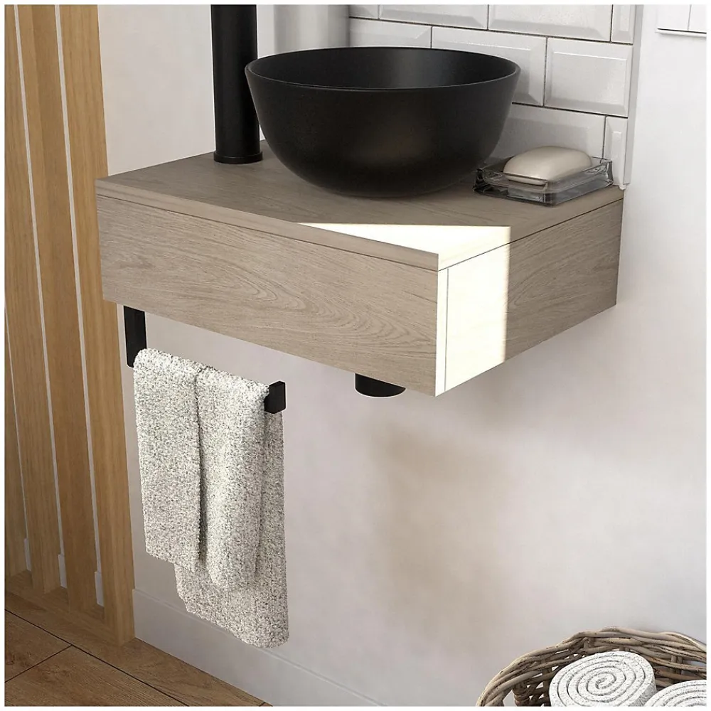 Meuble De Salle De Bains Faible Profondeur|Lave-Mains|Mob-In Meuble lave-mains SOHO plan épais vasque noire + robinet