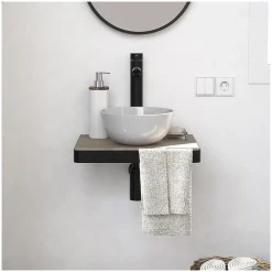 Mob-In Meuble lave-mains SOHO plan fin et porte serviette face vasque blanche
