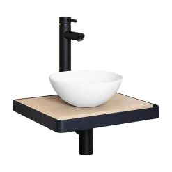 Mob-In Meuble lave-mains SOHO plan fin et porte serviette face vasque blanche