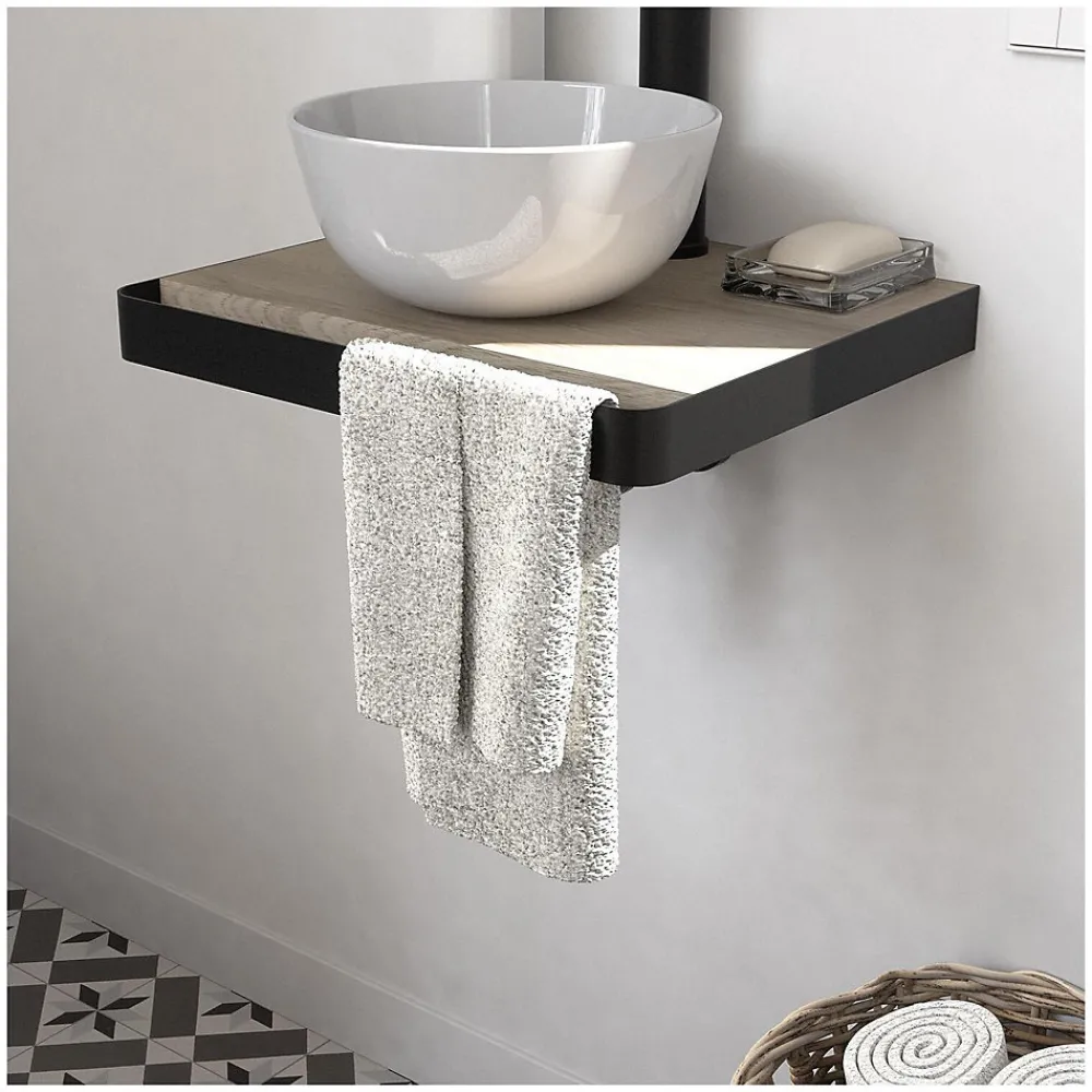 Mob-In Meuble lave-mains SOHO plan fin et porte serviette face vasque blanche