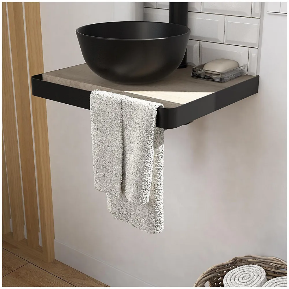 Mob-In Meuble lave-mains SOHO plan fin p-serviette face vasque noire + robinet