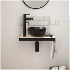 Meuble De Salle De Bains Faible Profondeur|Lave-Mains|Mob-In Meuble lave-mains SOHO plan fin p-serviette côté vasque noire + robinet
